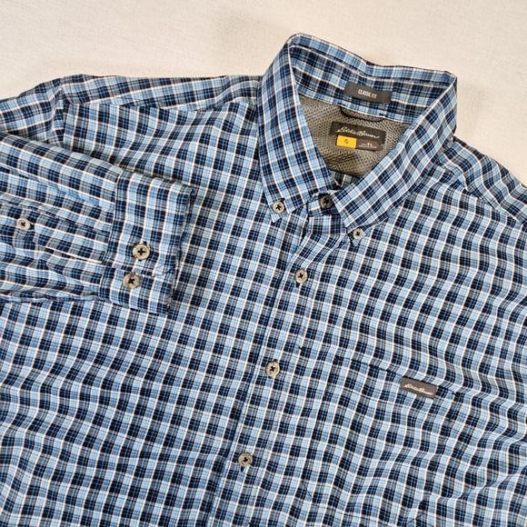 Eddie Bauer Other - Eddie Bauer Shirt Mens TL Long Sleeve Button Light Blue Plaid Outdoor Hiking